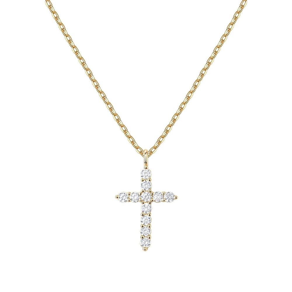 Cross Pendant Necklace for Women, 14K Gold Plated, Yellow Gold, Y
